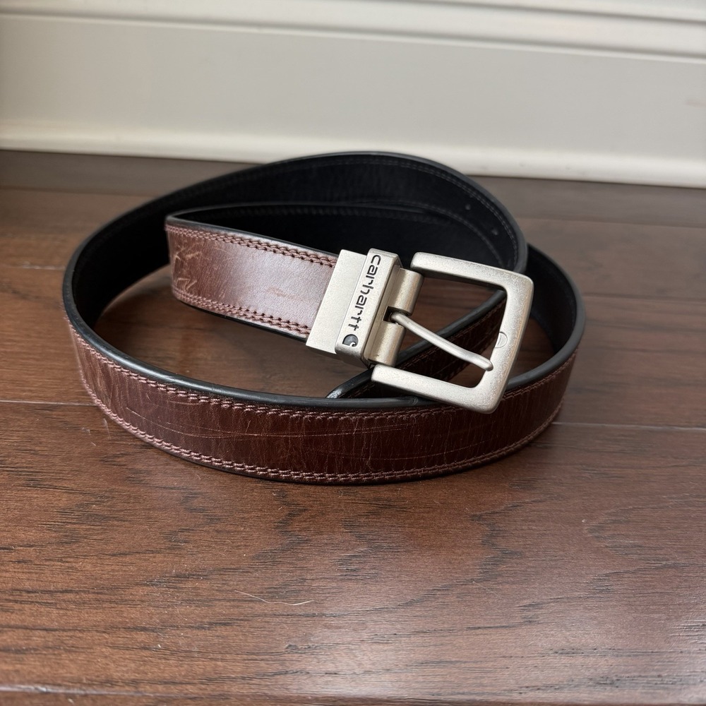 Carhartt Dark Brown & Black Reversible Leather Belt Mens Size 44 Adjustable